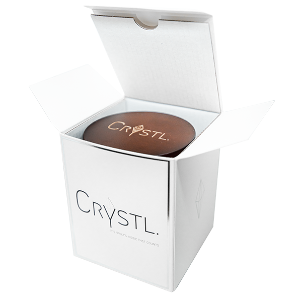 Crystal candle inside of a white Crystl. Candles box.