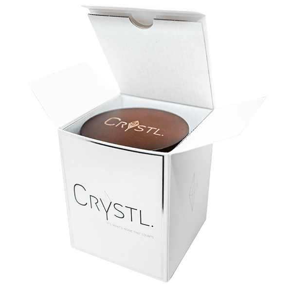 Crystal candle inside of a white Crystl. Candles box.